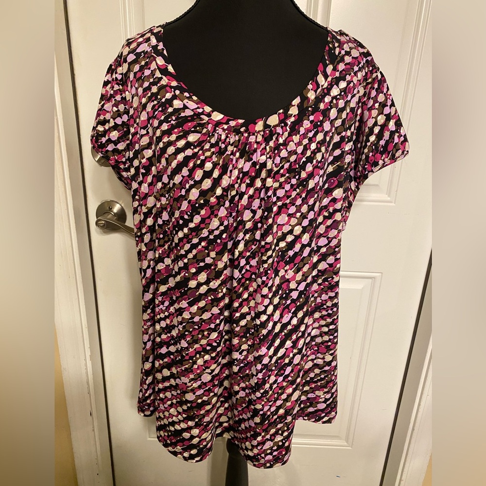 Worthington Pink and Black Short Sleeve Blouse